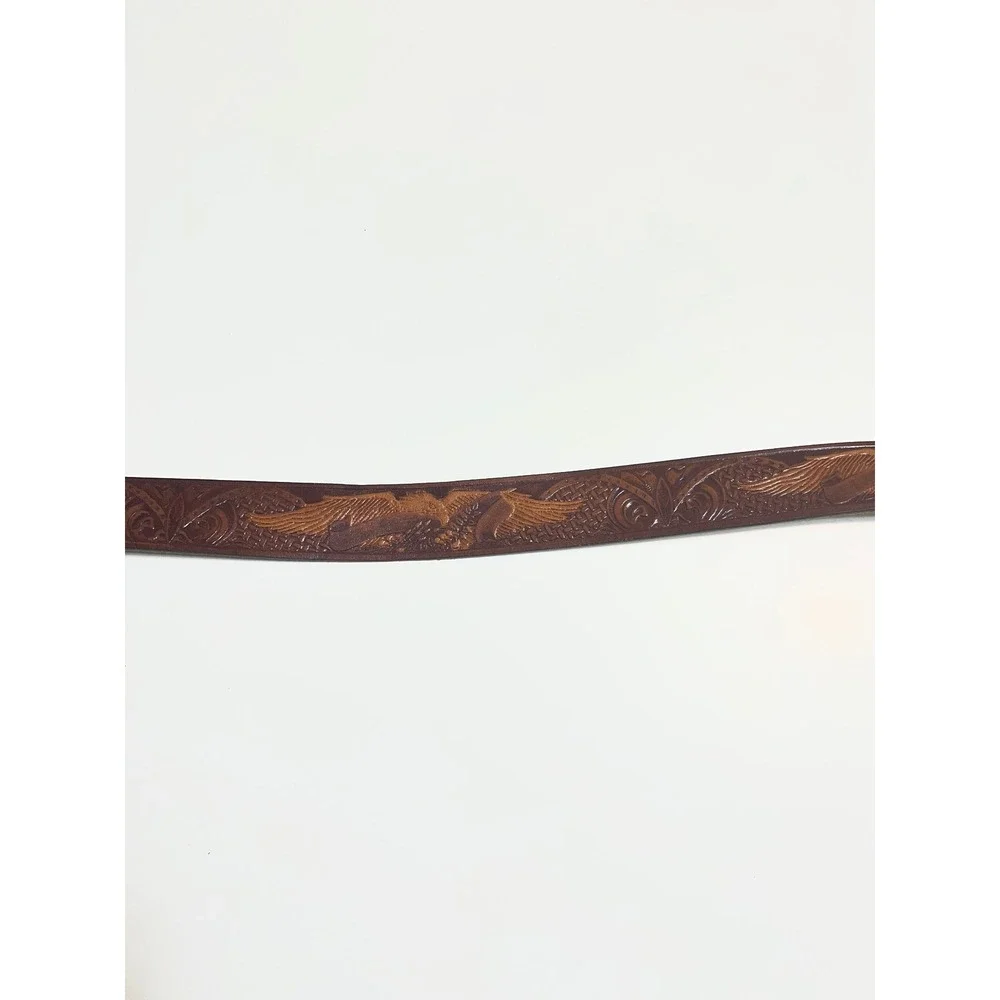 Mens Top Grain Leather Western Eagle Embossed Belt Brown Size 40 KM627 Mexico